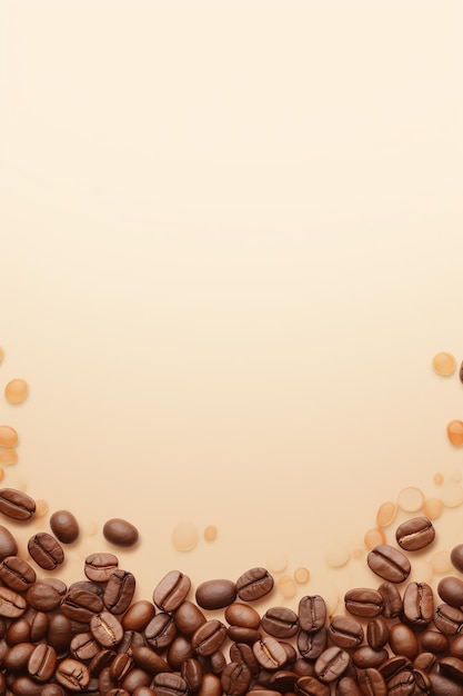 Coffee beans forming an icy border Ad with copy space on beige background