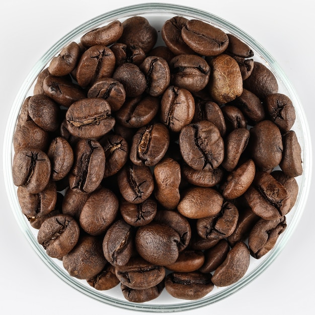 Coffee beans in a glass bowl