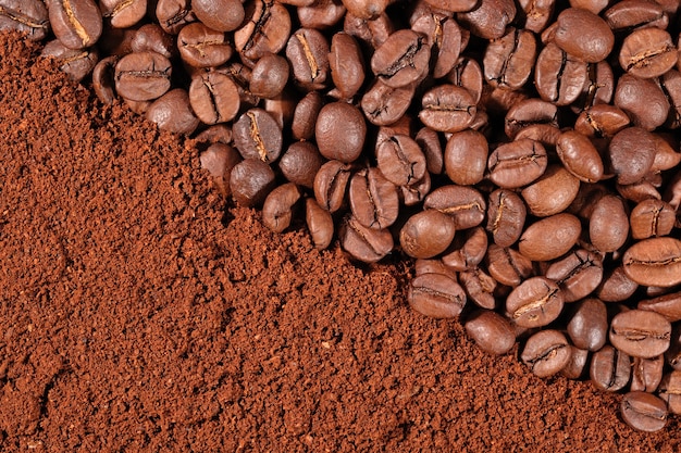 Coffee beans and ground as background texture