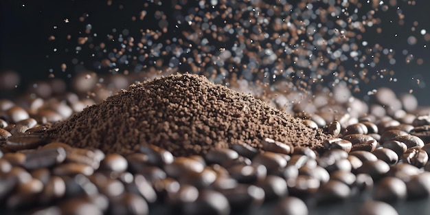 Coffee beans ground into powder simulating particle smashing Concept Particle Smashing Simulation Coffee Grounds Experiment Visualization Granular Dynamics