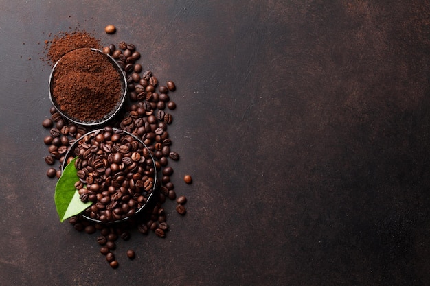 Coffee beans and ground powder