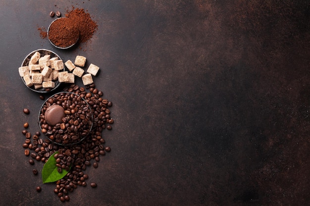 Coffee beans and ground powder