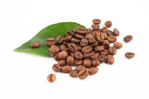 Coffee beans isolated on white background closeup