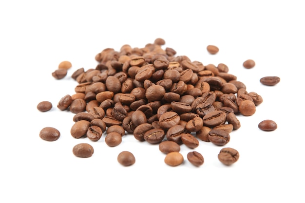 Coffee beans isolated on white background closeup