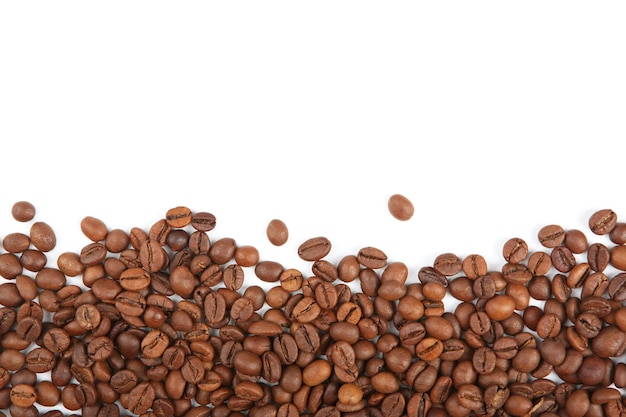 Coffee beans isolated on white background closeup