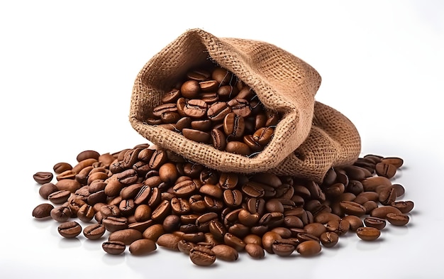 coffee beans in the sack isolated on white background