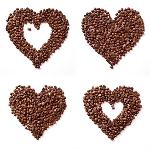 Coffee beans in the shape of a heart on a white background