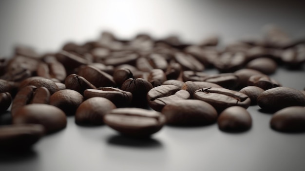 Coffee beans in a soft and grey background