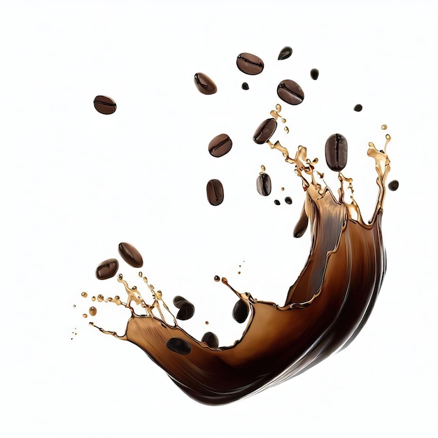 Coffee beans Splash on coffee isolated on a white background and Isolate the Object Generative AI