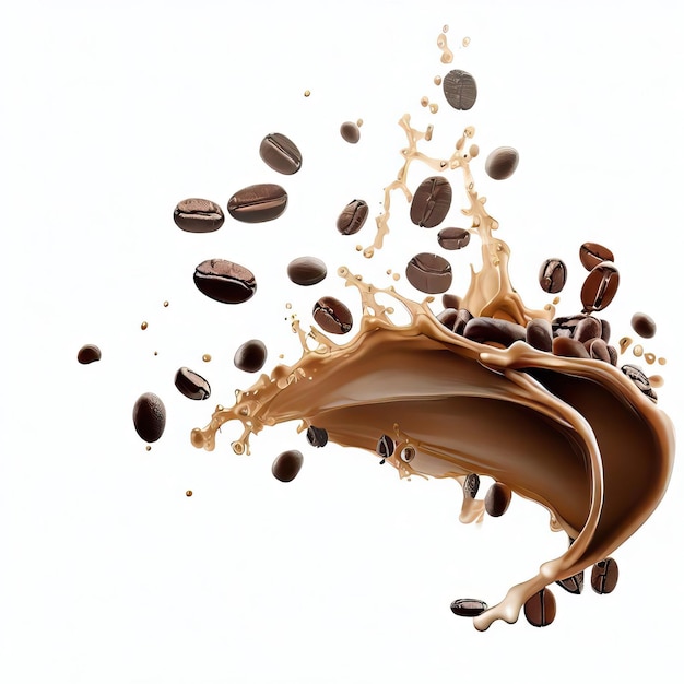 Coffee beans Splash on coffee isolated on a white background and Isolate the Object Generative AI