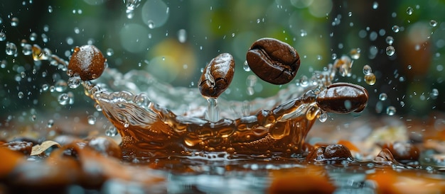 Coffee Beans Splashing in Liquid