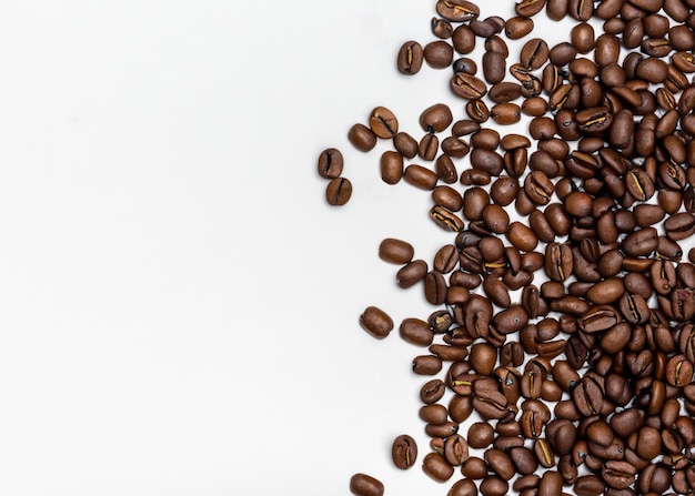 Coffee Beans Top View on White Background Aromatic Coffee Closeup for Gourmet Espresso