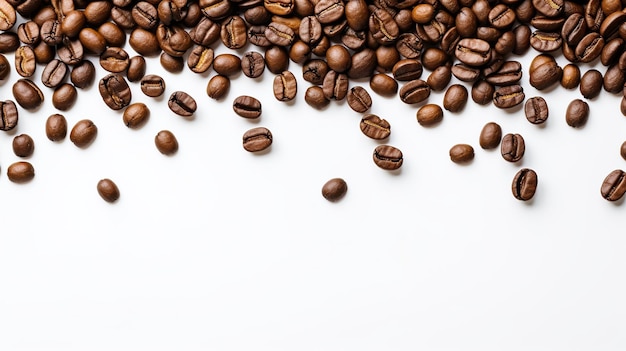 Coffee beans top view on a white background