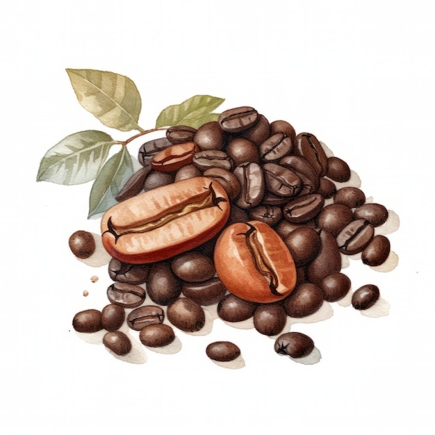 Coffee beans on a white background Watercolor illustration