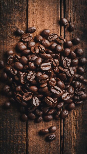 Coffee beans on wooden old background