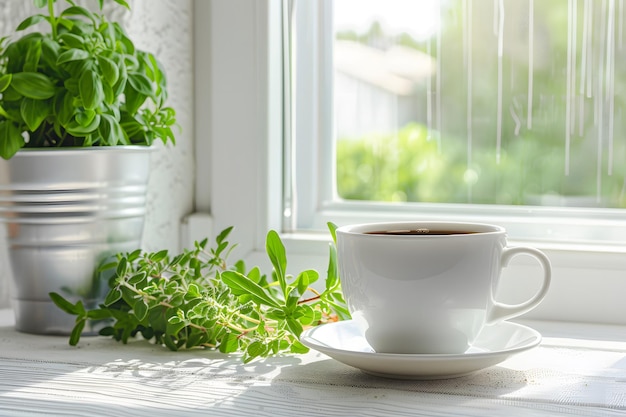 coffee beans on a wooden table a cup of coffee near