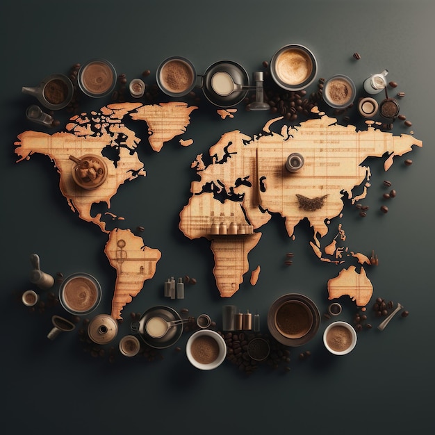 coffee beans world map illustration represents international day of coffee generative ai