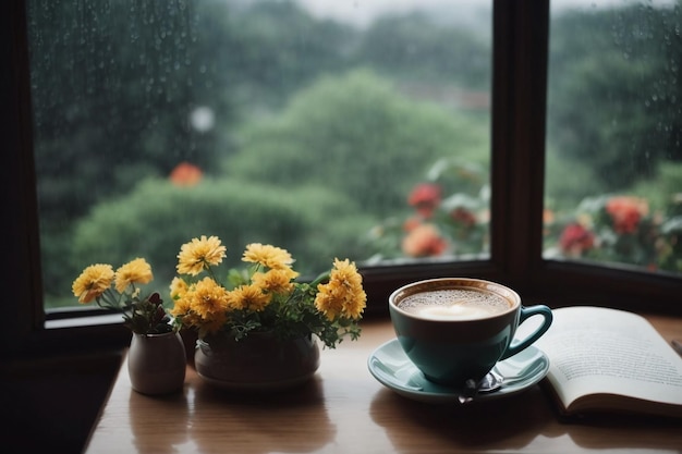 Coffee book and cozy rainy day