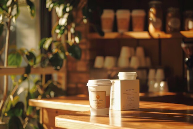 Photo coffee branding medium mockup showcasing light and shadow interplay