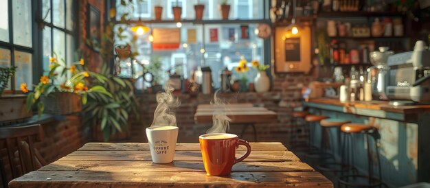 Photo coffee break at a cozy cafe