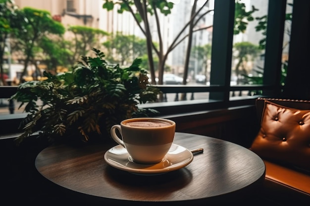 coffee cafe central of city summer morning view professional advertising food photography