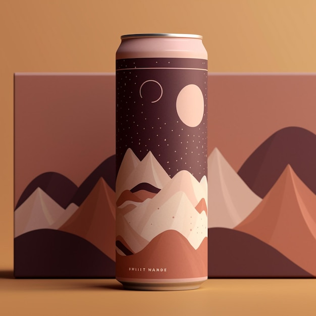 Coffee can mockup with mountains in 3d illustration