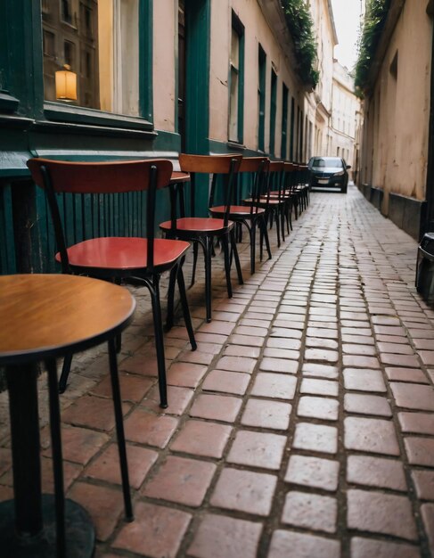 Photo coffee chaos on a quaint narrow street