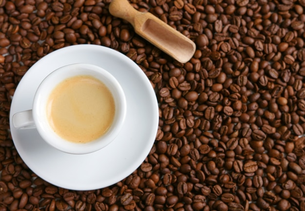 Coffee and coffee beans closeup