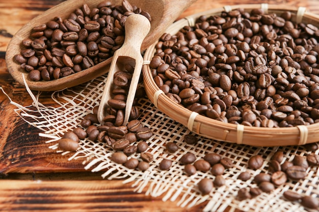 Coffee and coffee beans closeup