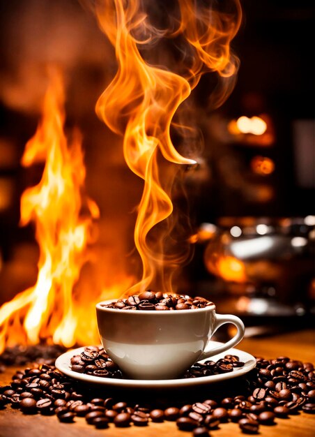 coffee and coffee beans on the table Selective focus