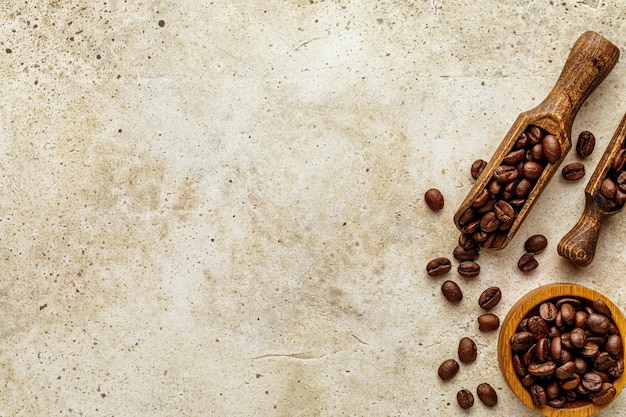 Coffee composition with copy space concrete background