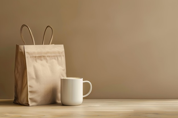 Photo coffee concept with bag mug and cup