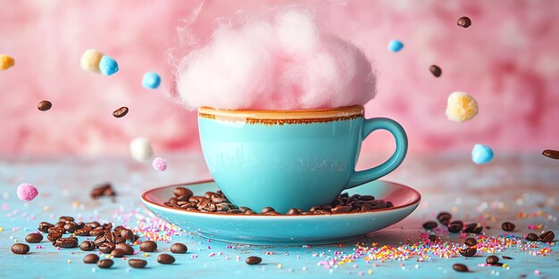 Photo coffee and cotton candy