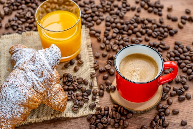 Coffee croissant and orange juice