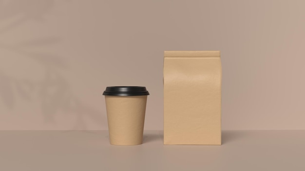 a coffee cup and a bag of coffee