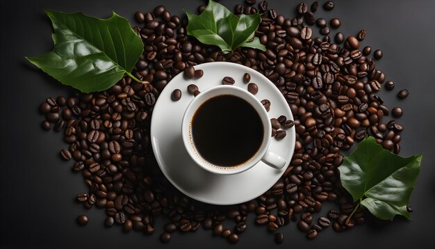 coffee cup and beans on a black background