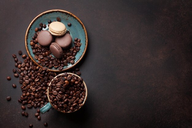 Coffee cup beans macaroons