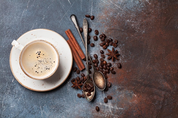 Coffee cup beans and spices