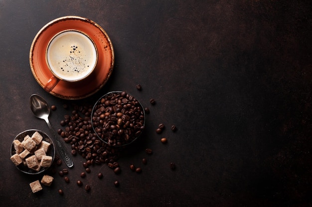 Coffee cup beans and sugar