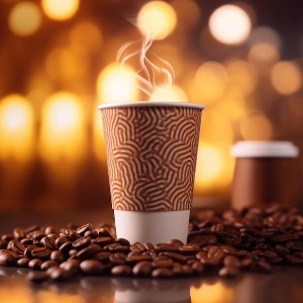 Coffee cup and coffee beans on the table Coffee background