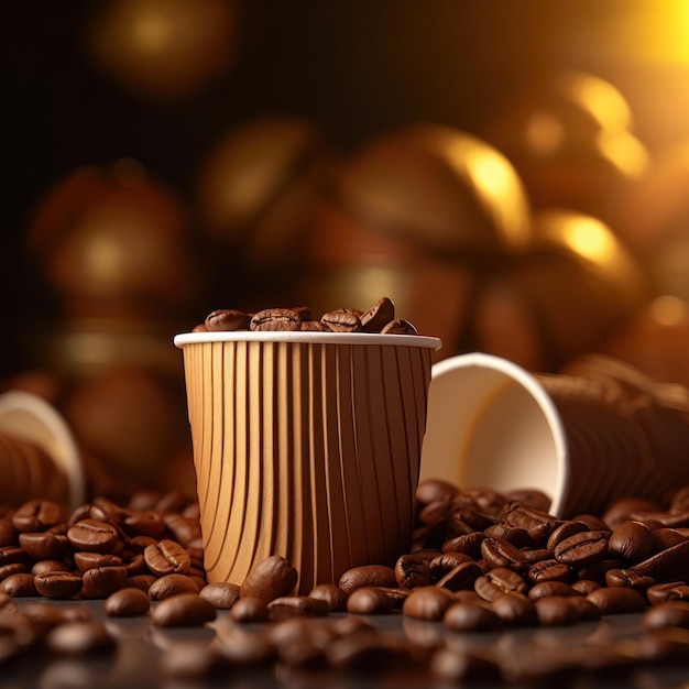 Coffee cup and coffee beans on the table Coffee background