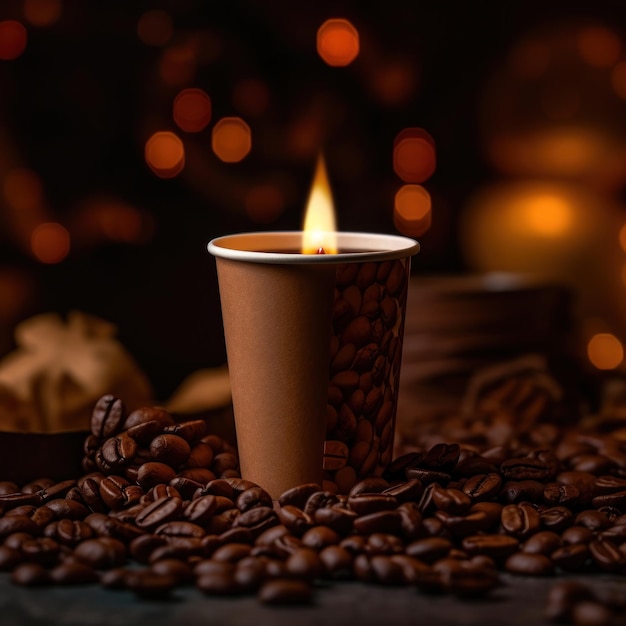 Coffee cup and coffee beans on the table Coffee background