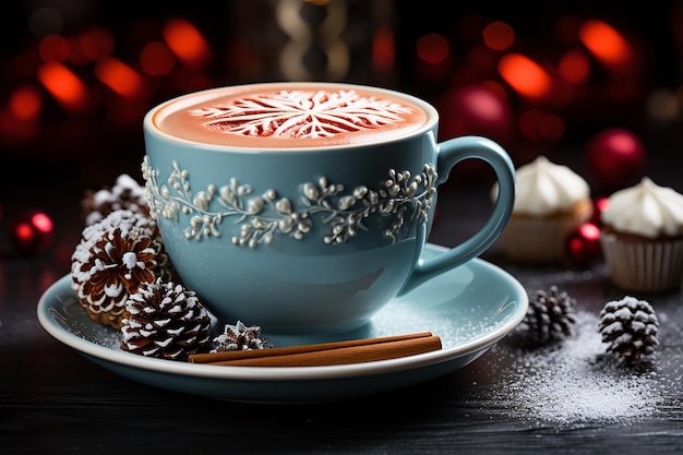 A Coffee Cup Decorated with Snow Stars and More