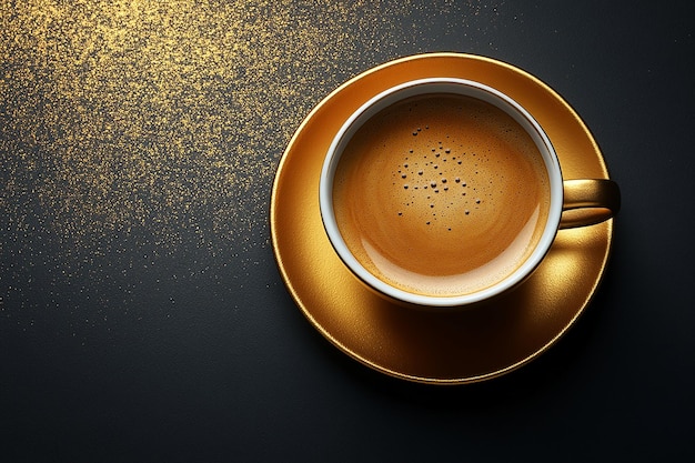 Photo coffee cup on elegant gold and black background