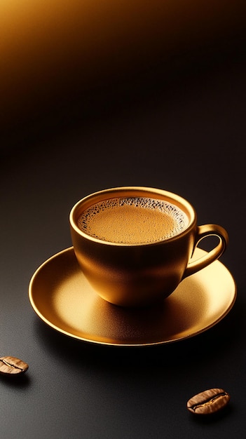 Photo coffee cup on elegant gold and black background