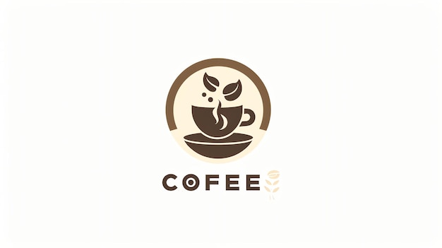 Coffee cup logo with leaves and steam Simple and elegant design