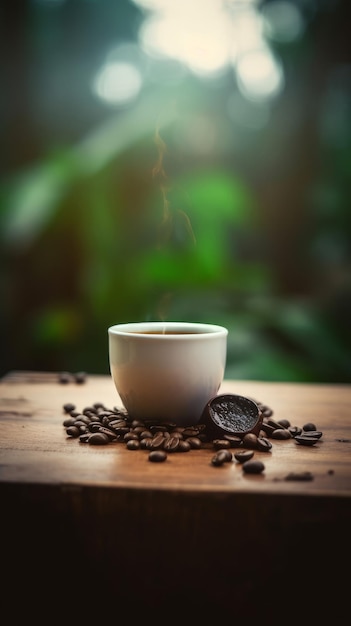 Coffee cup on natural background Illustration AI GenerativexA