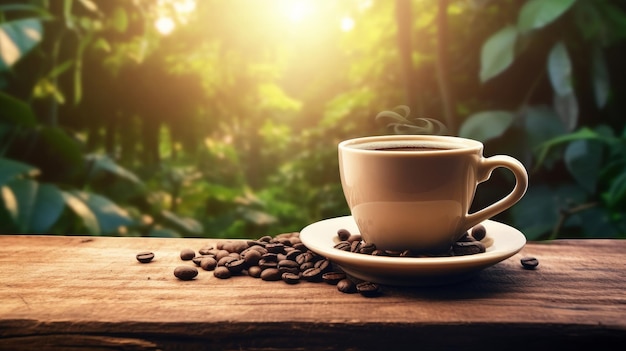 Coffee cup on natural background Illustration AI GenerativexA