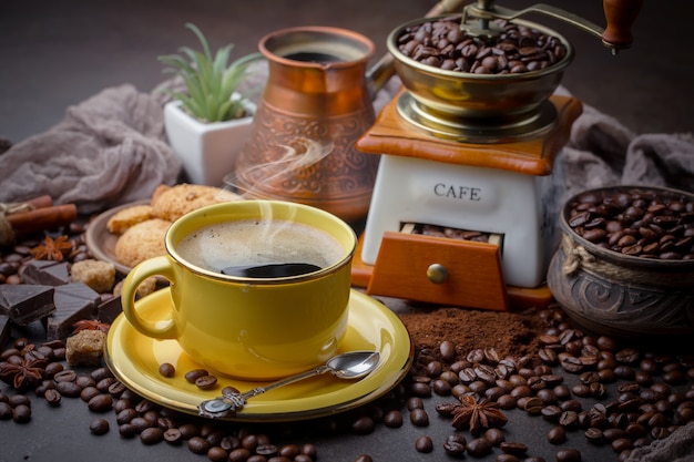 Coffee in a cup on an old background