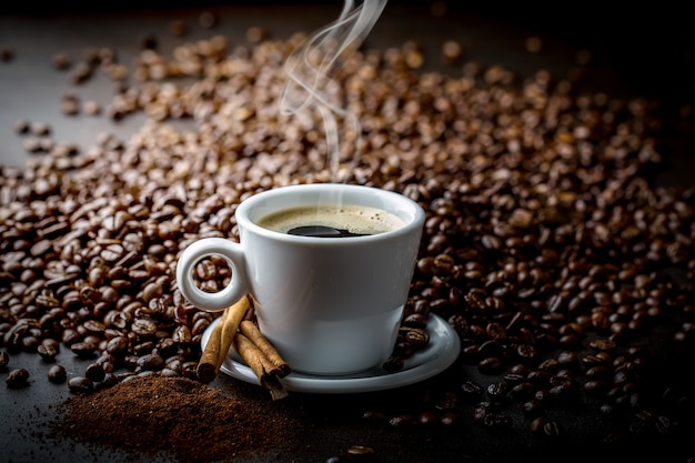 Coffee in a cup on an old surface